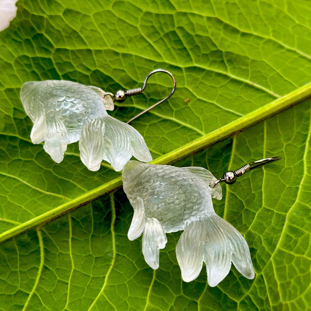 Clear plastic koi fish earrings